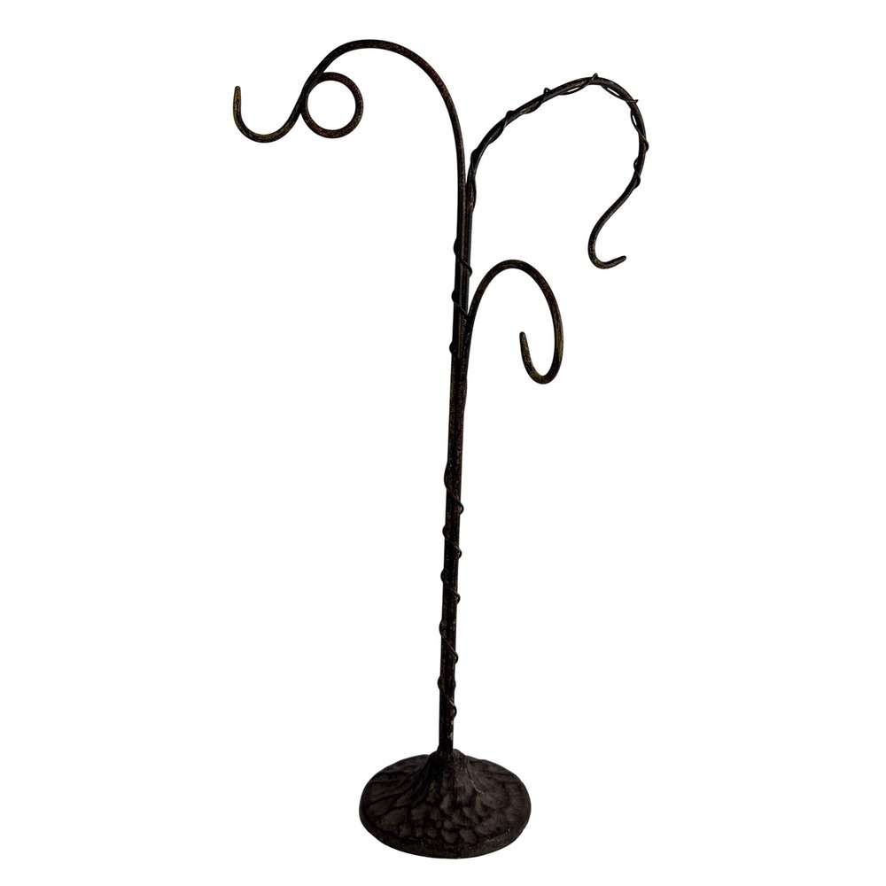 Vtg Iron Metal Tabletop‎ Jewelry Tree Display Stand Triple Hammered Black Finish